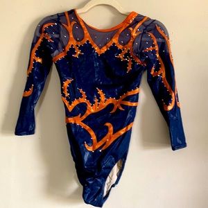 Sylvia P. Girls gymnastics leotard blue and orange sparkles size 14